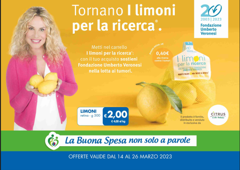 Md: riparte nei punti vendita l’iniziativa “I limoni per la ricerca” 