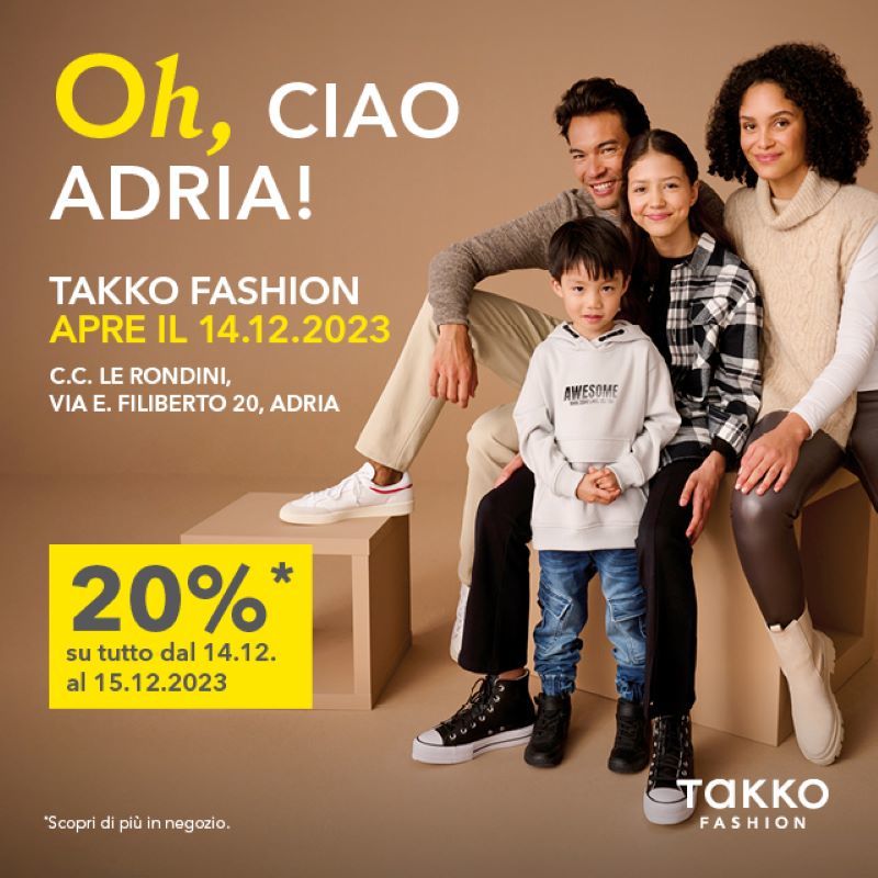 ​Takko Fashion apre un nuovo negozio il prossimo 14 dicembre ad Adria (RO)