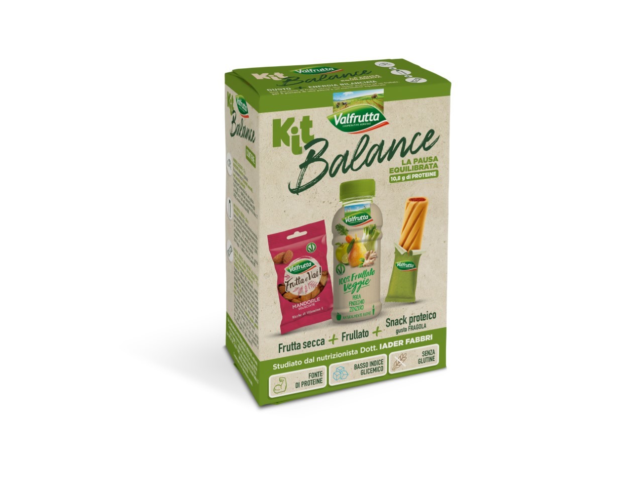 Valfrutta Kit Balance: frullato di frutta e verdura, snack proteico e frutta secca  in un unico kit, per una pausa bilanciata e gustosa