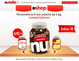 Nutella riapre il temporary shop online